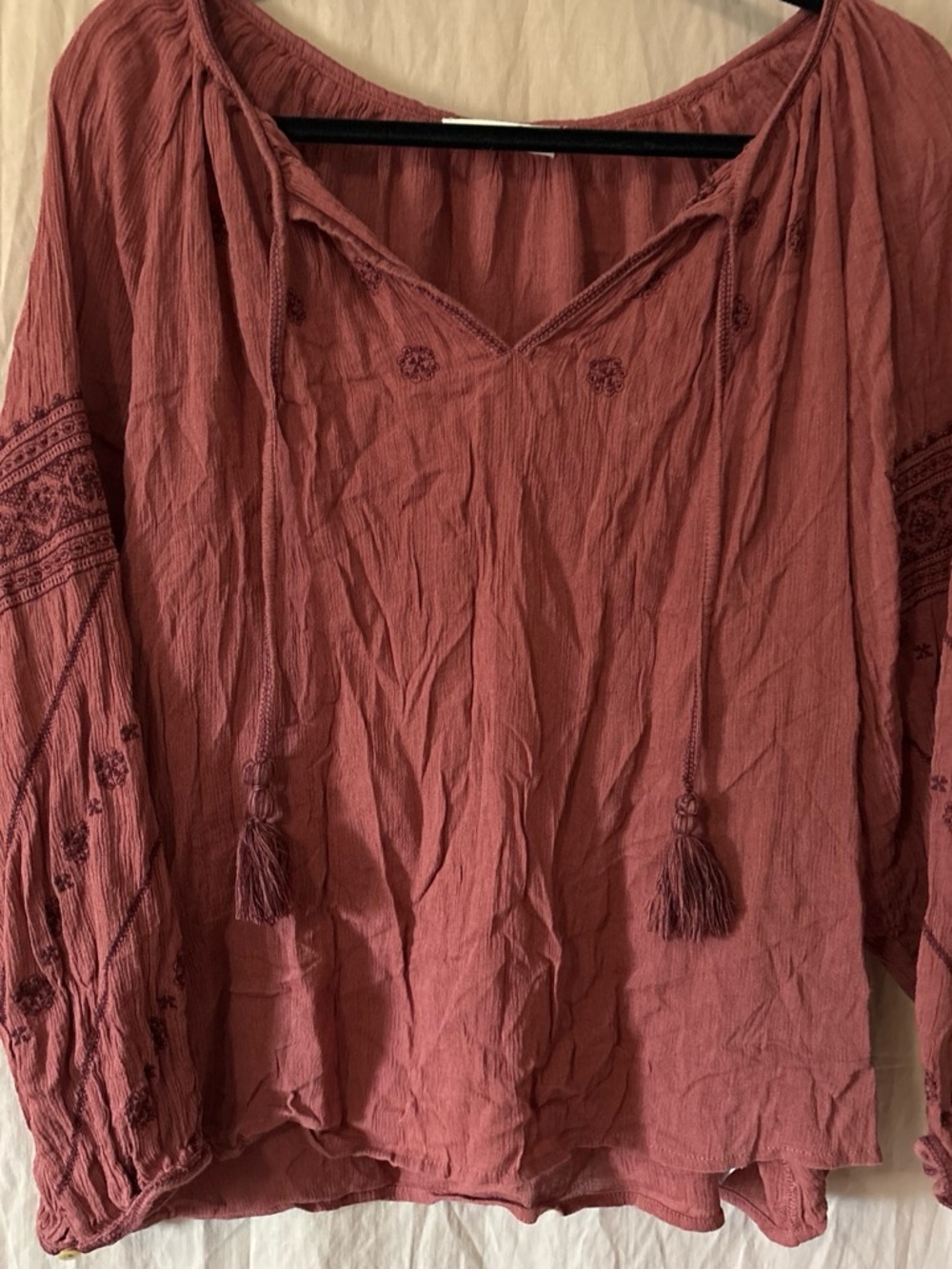 Lucky Brand Rose Tie-Front Boho Peasant Top